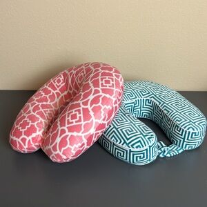 New - 2 Neck Travel Pillows - Pink, Teal & White Geometric